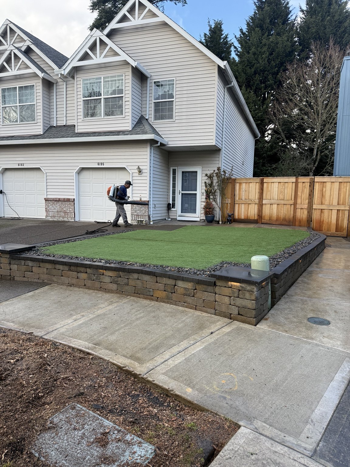 AM Hardscape project: Raised turf & block border