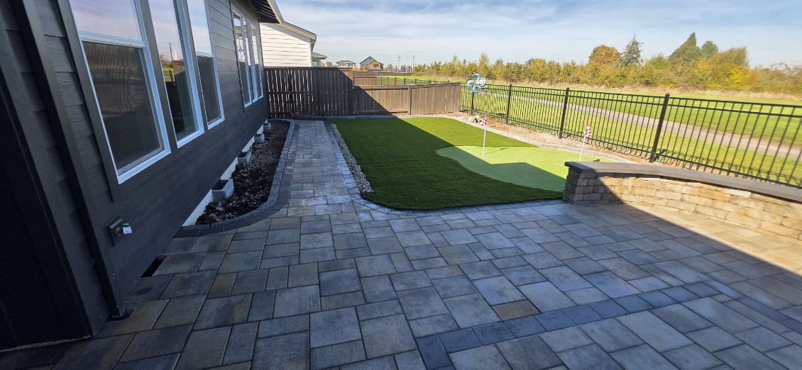 Paver patio and walkway installed by AM Hardscape
