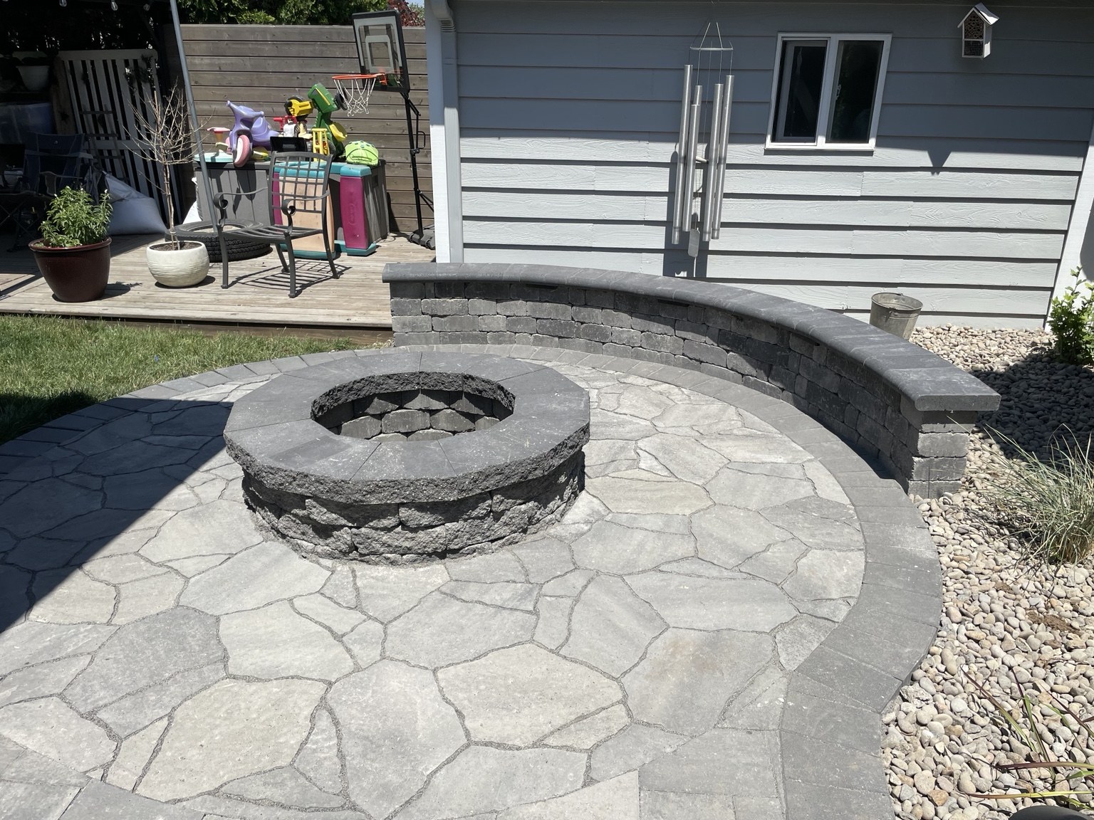 AM Hardscape project: Fire pit & curved seating wall